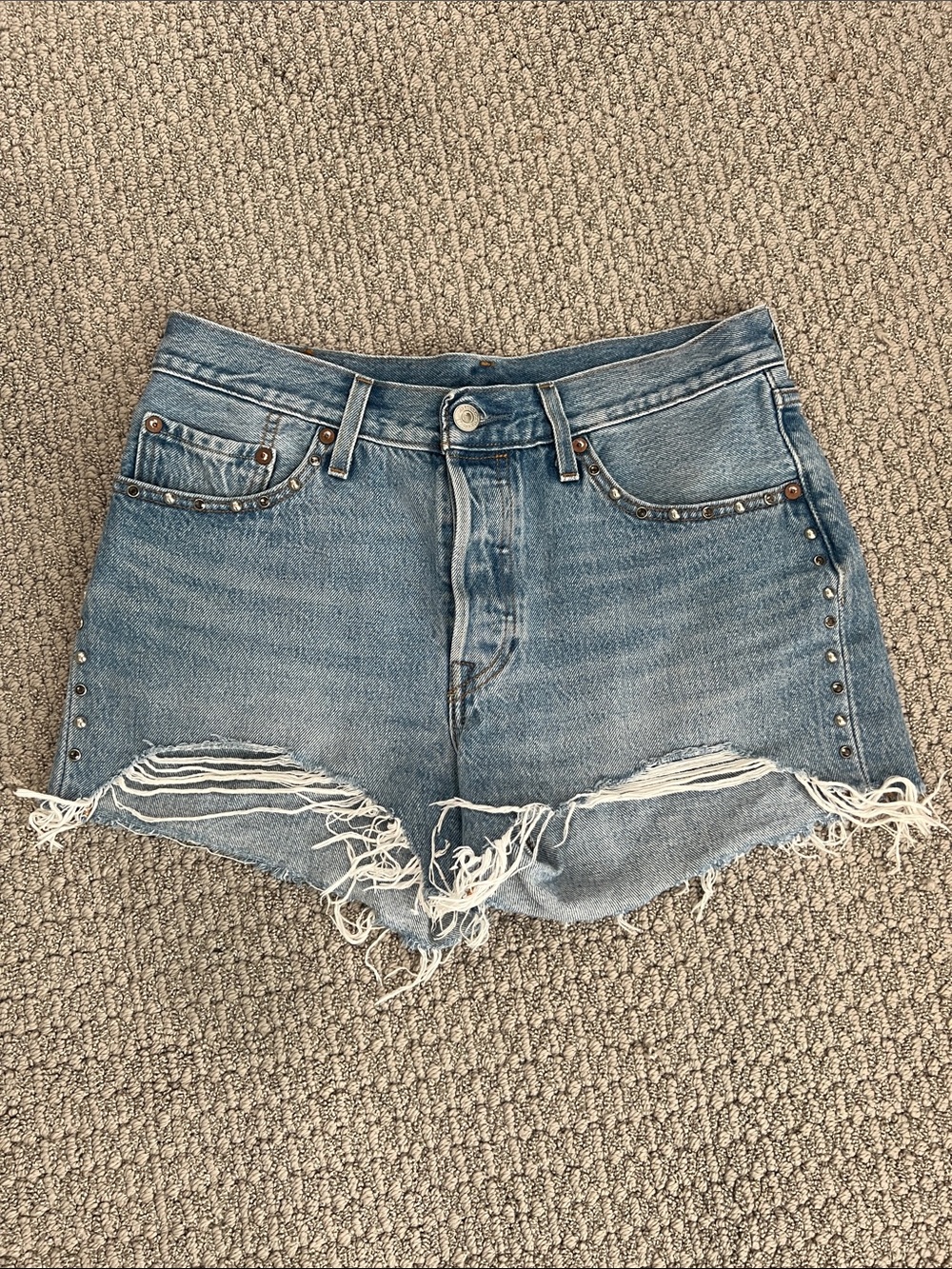 One of a kind! vintage Levi’s Distressed Denim Cutoff Shorts with Studs